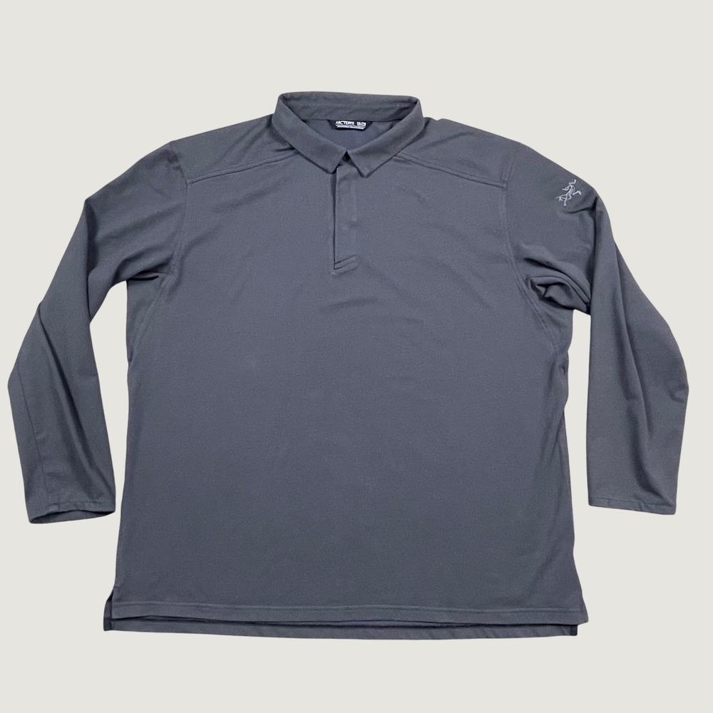Arcteryx Mens XXL Captive Long Sleeve Polo Shirt Gray Hiking Performance Snap